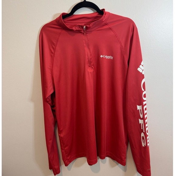Columbia Other - Columbia PFG Mens Red Long Sleeve Quarter Zip Pullover Fishing Shirt Large